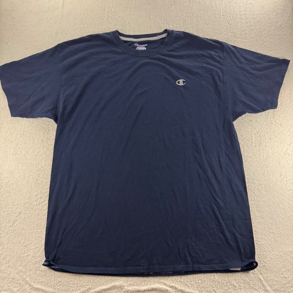 Champion T-Shirt Mens 2XL Navy Blue Authentic Embroidered Logo Cotton Tee B&T